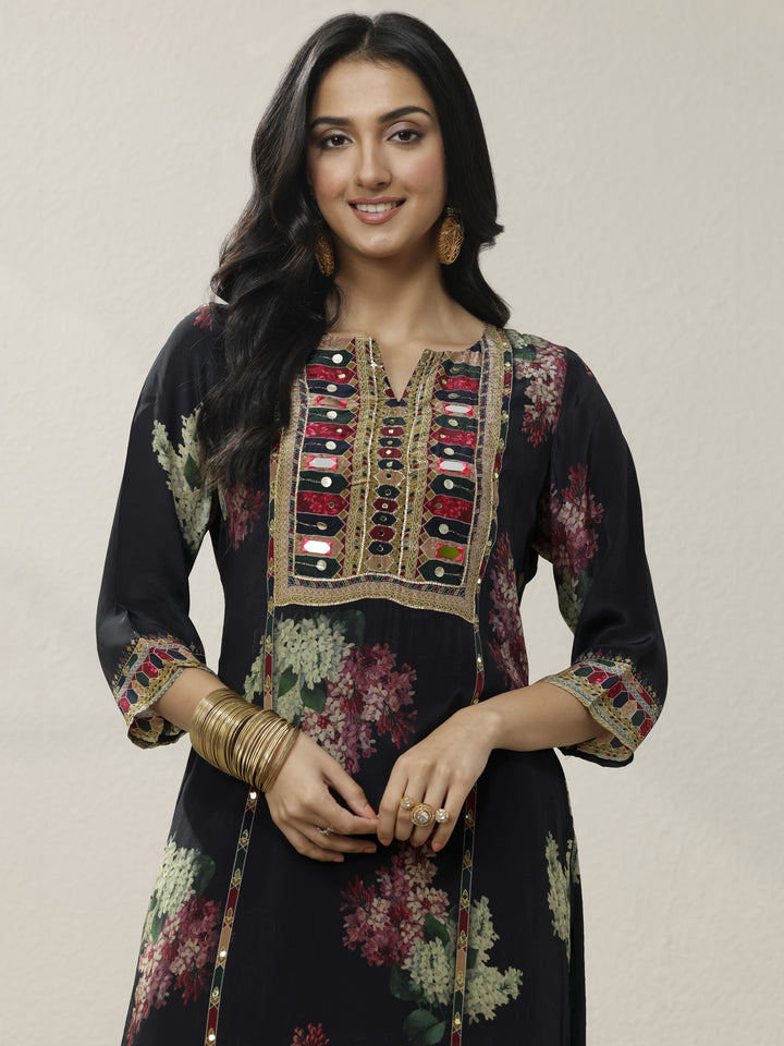 Black Printed Chinon Straight Suit Set With Dupatta