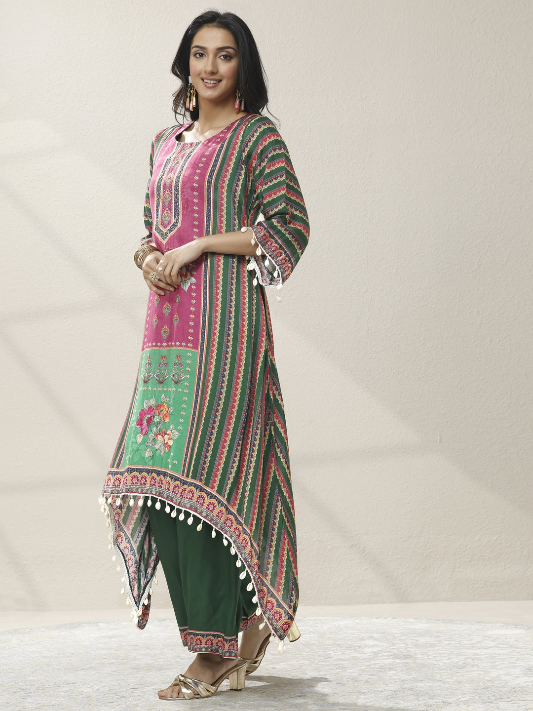 Green Printed Muslin Straight Suit Set With Dupatta