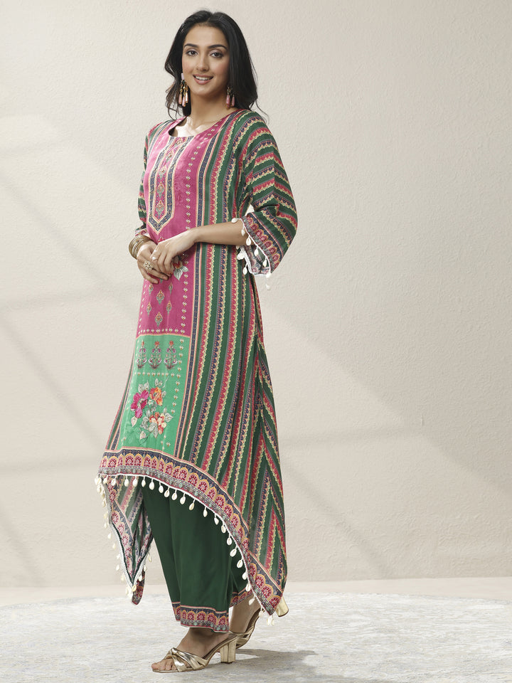 Green Printed Muslin Straight Suit Set With Dupatta