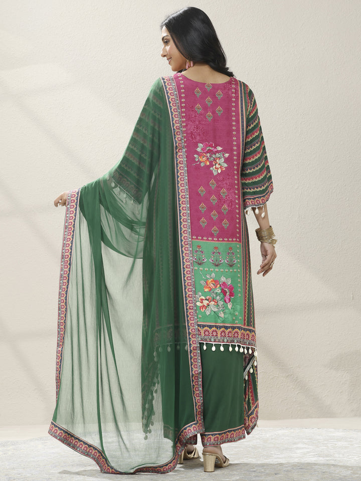 Green Printed Muslin Straight Suit Set With Dupatta