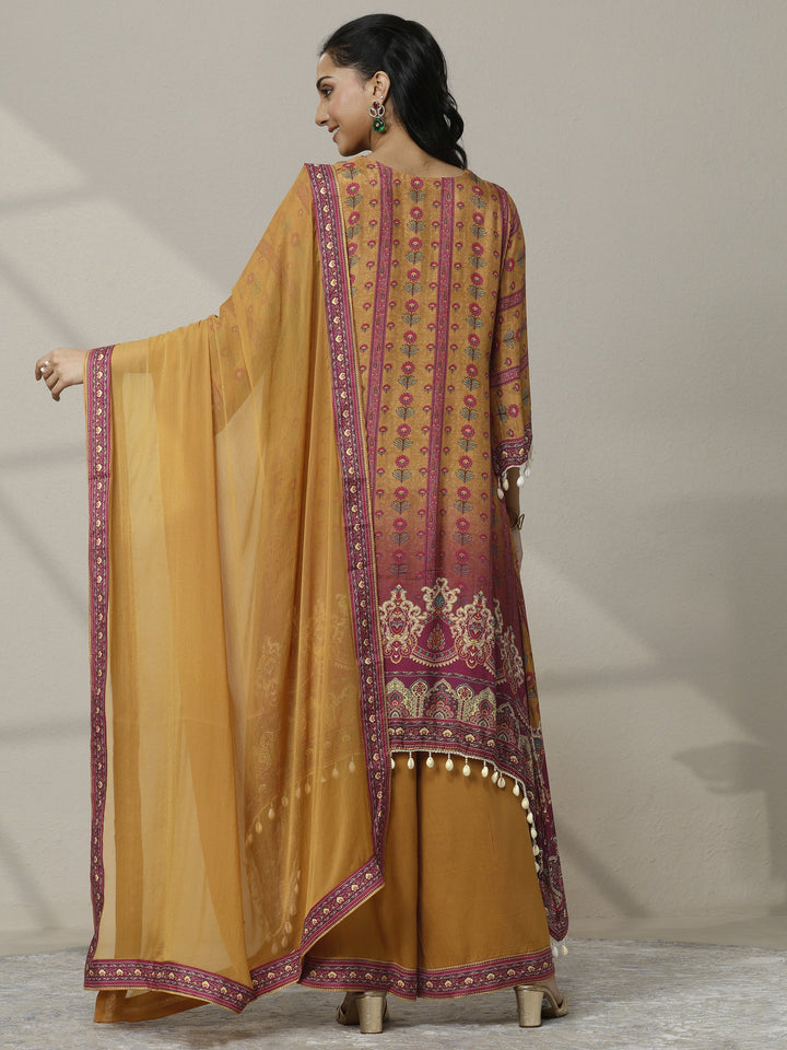 Mustard Printed Muslin Straight Suit Set With Dupatta
