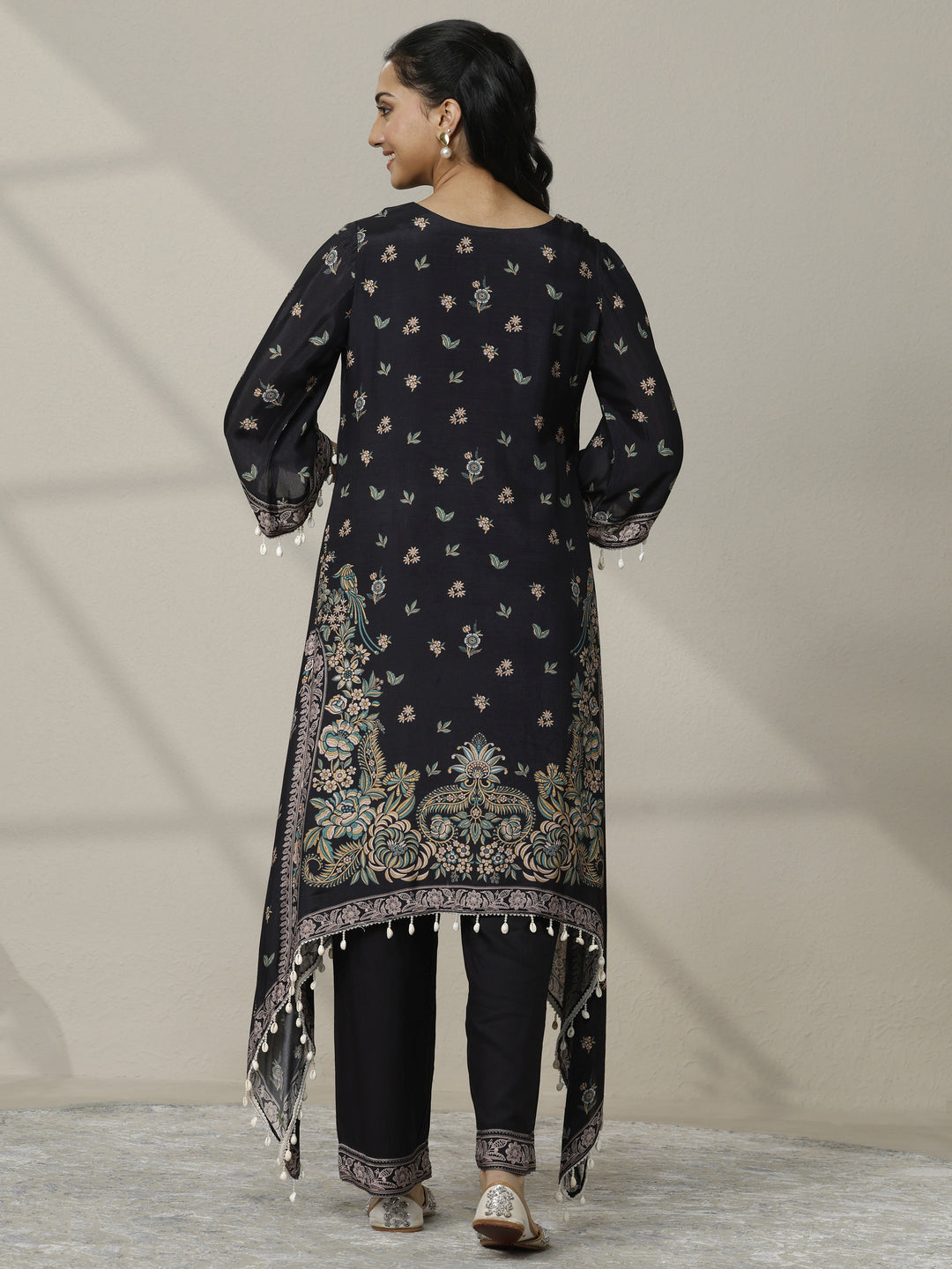 Black Printed Muslin Straight Kurta Set