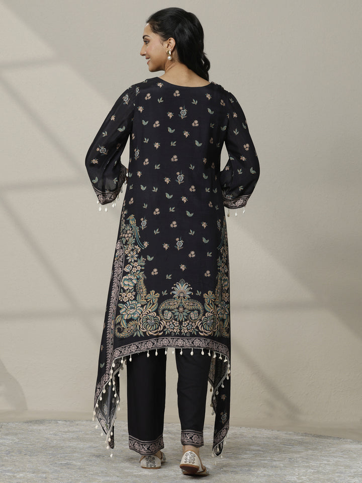 Black Printed Muslin Straight Kurta Set