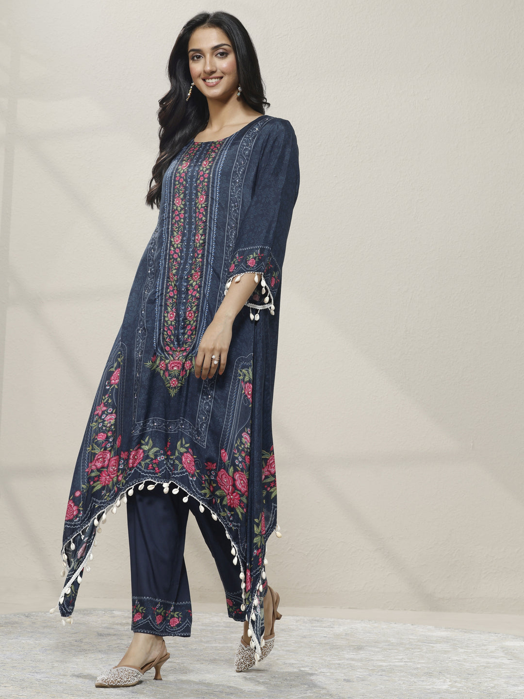 Blue Printed Muslin Straight Kurta Set