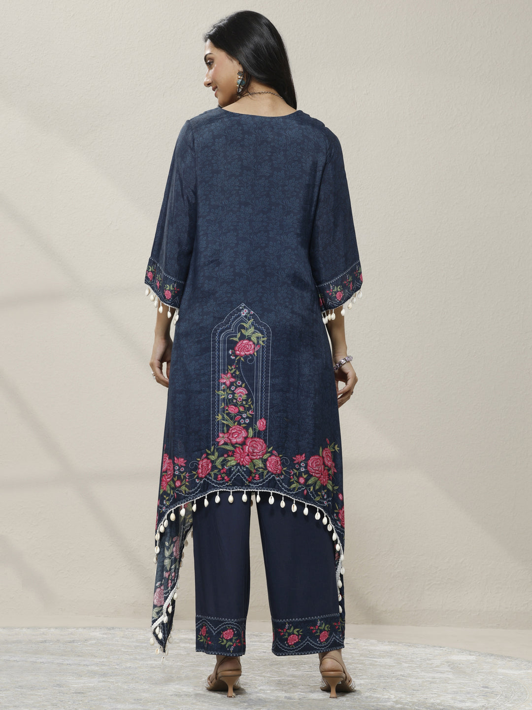Blue Printed Muslin Straight Kurta Set