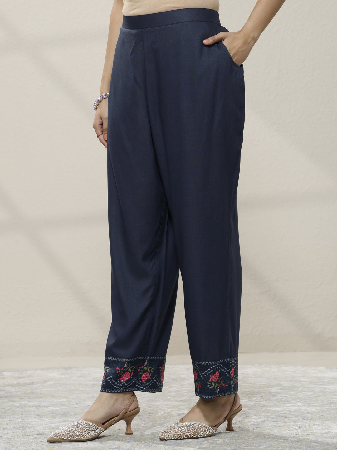 Blue Printed Muslin Straight Kurta Set