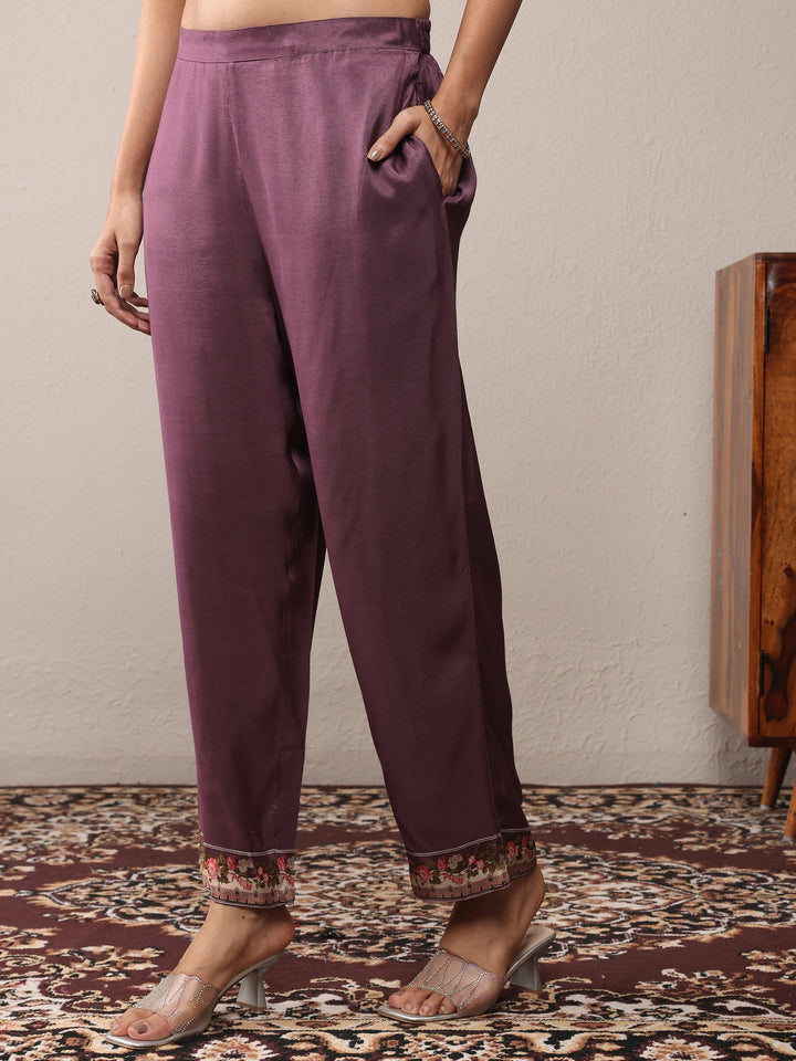 Mauve Printed Silk Blend Straight Suit Set With Dupatta