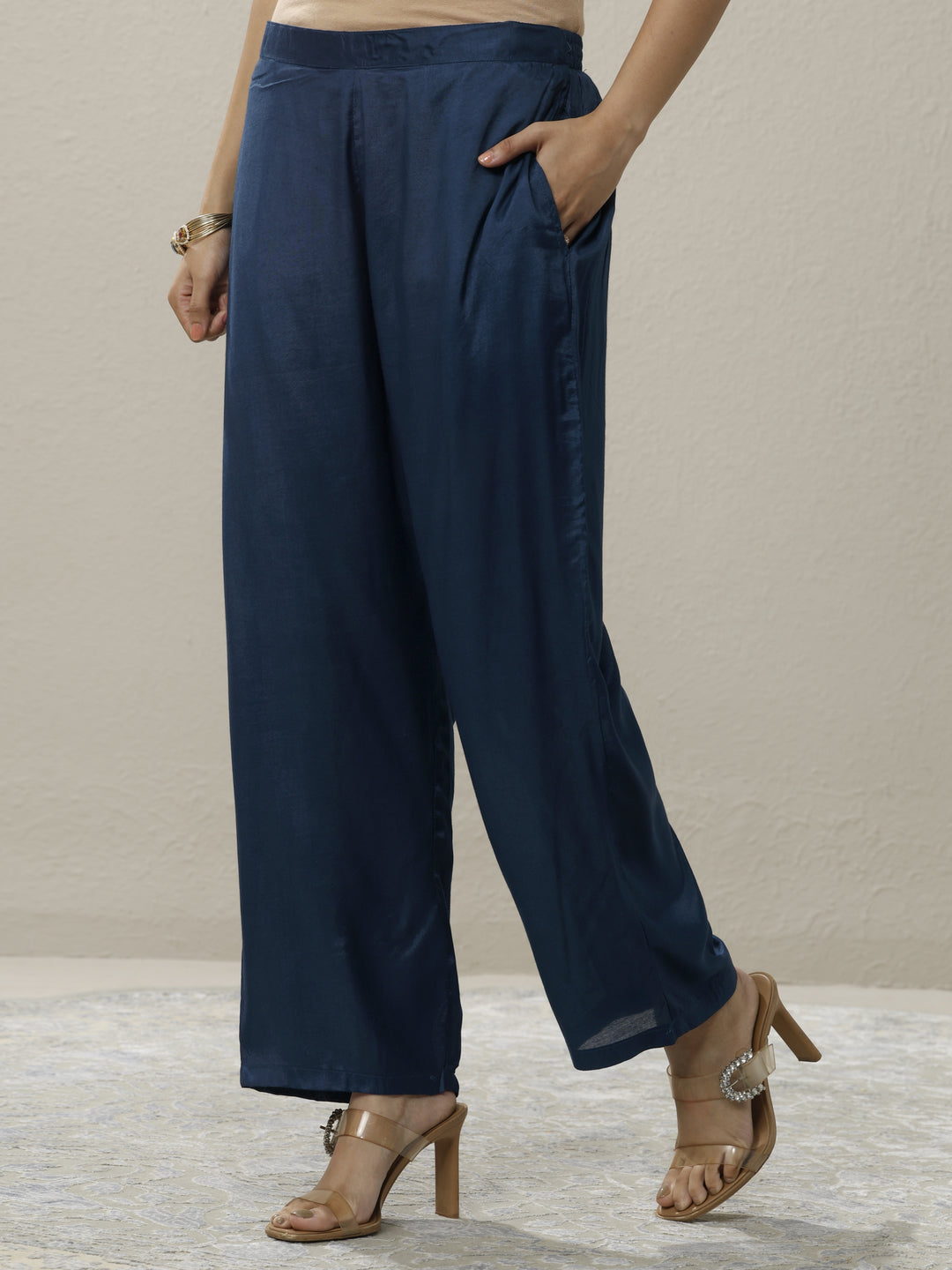 Blue Printed Muslin Straight Suit Set With Dupatta