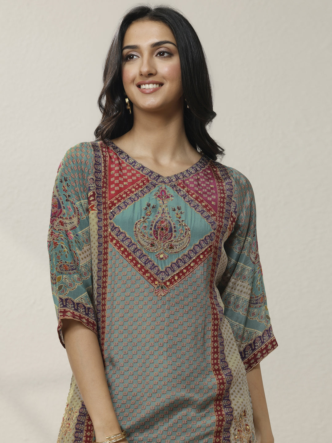 Grey Printed Muslin Straight Suit Set With Dupatta