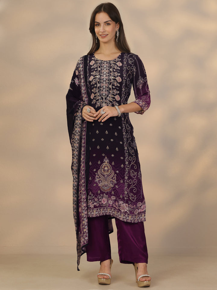 Black Printed Muslin Straight Suit Set With Dupatta