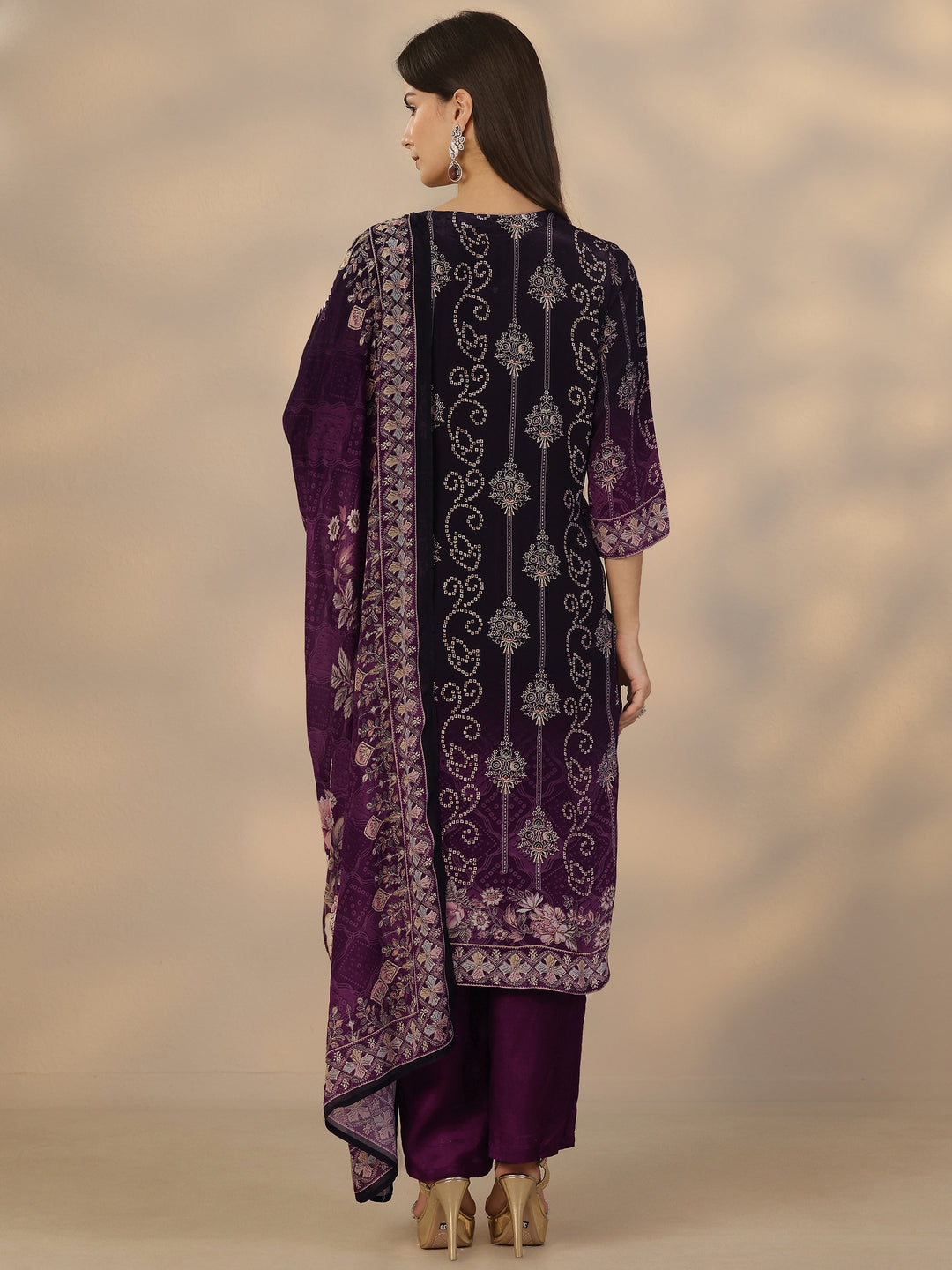 Black Printed Muslin Straight Suit Set With Dupatta