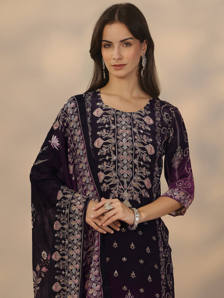 Black Printed Muslin Straight Suit Set With Dupatta