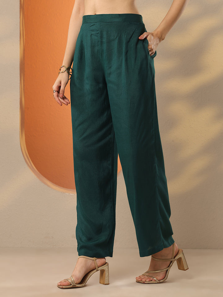 Green Woven Design Silk Blend Straight Suit Set With Dupatta