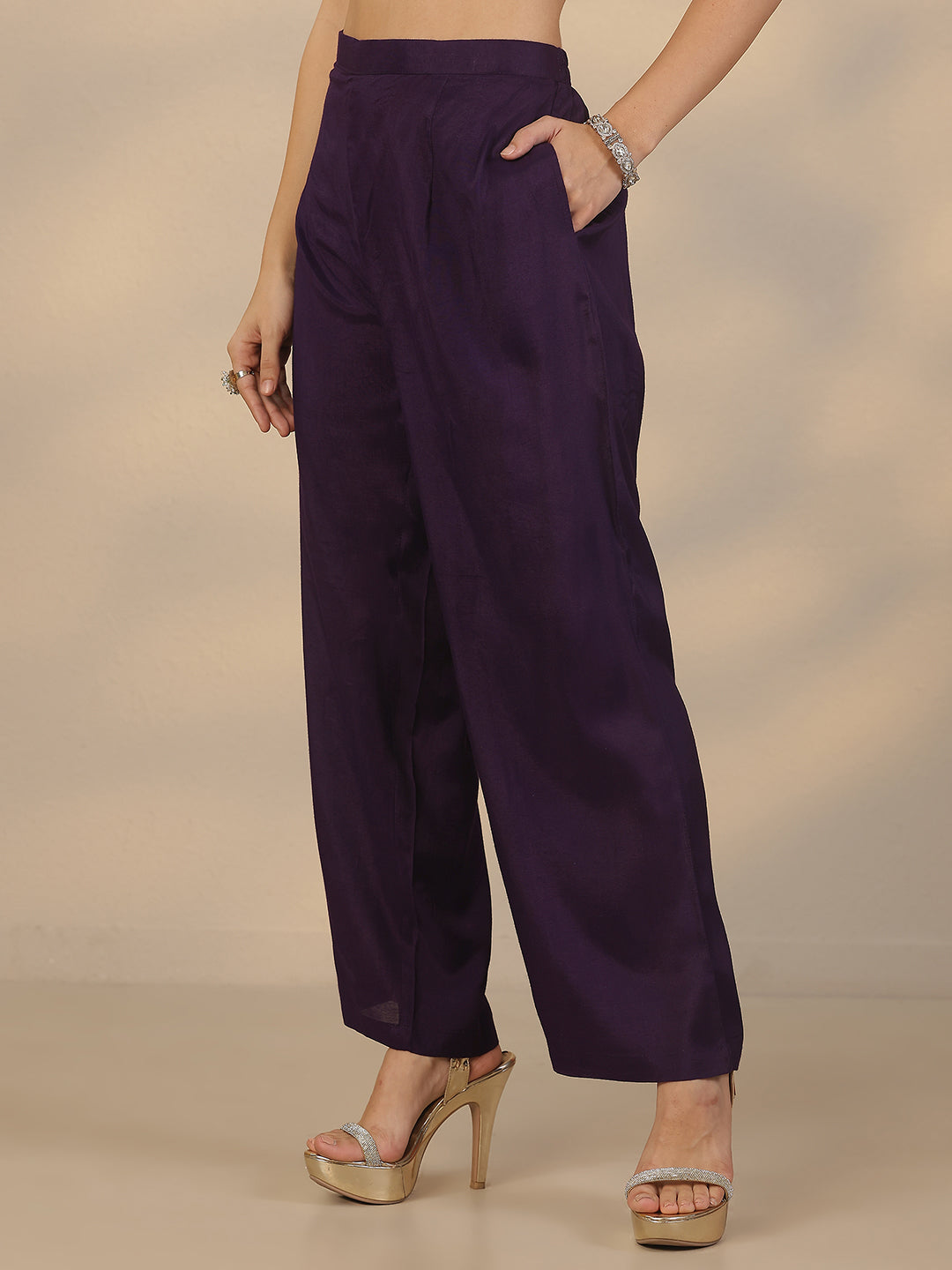 Purple Woven Design Silk Blend Straight Suit Set With Dupatta