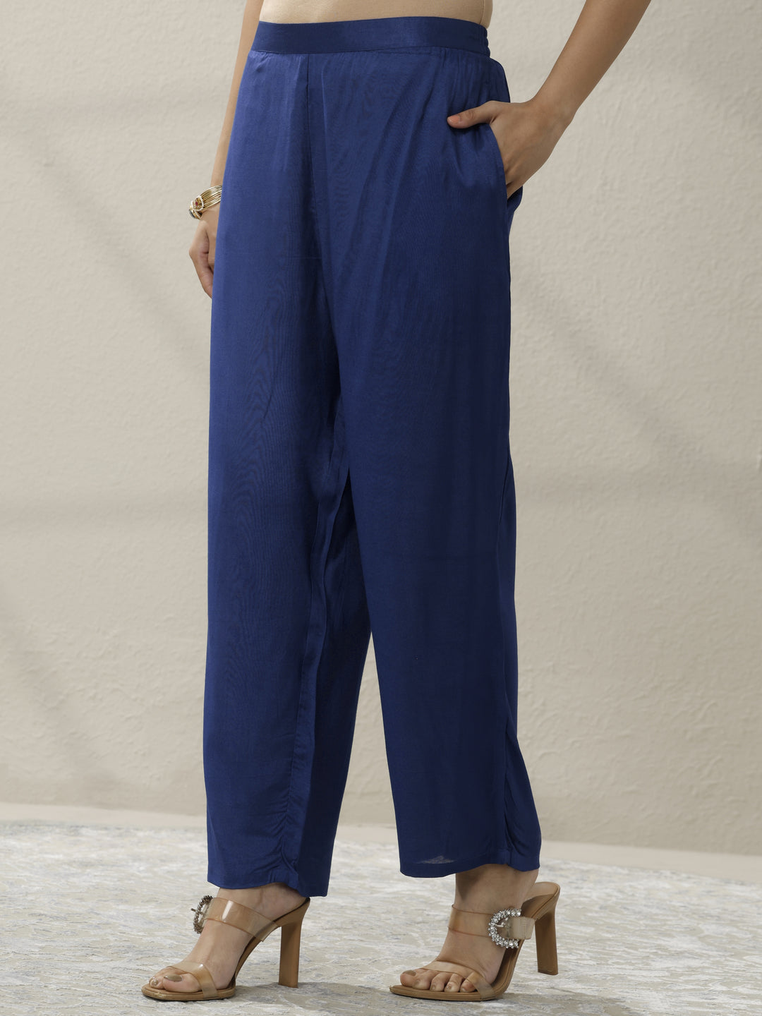 Blue Printed Muslin Straight Suit Set With Dupatta