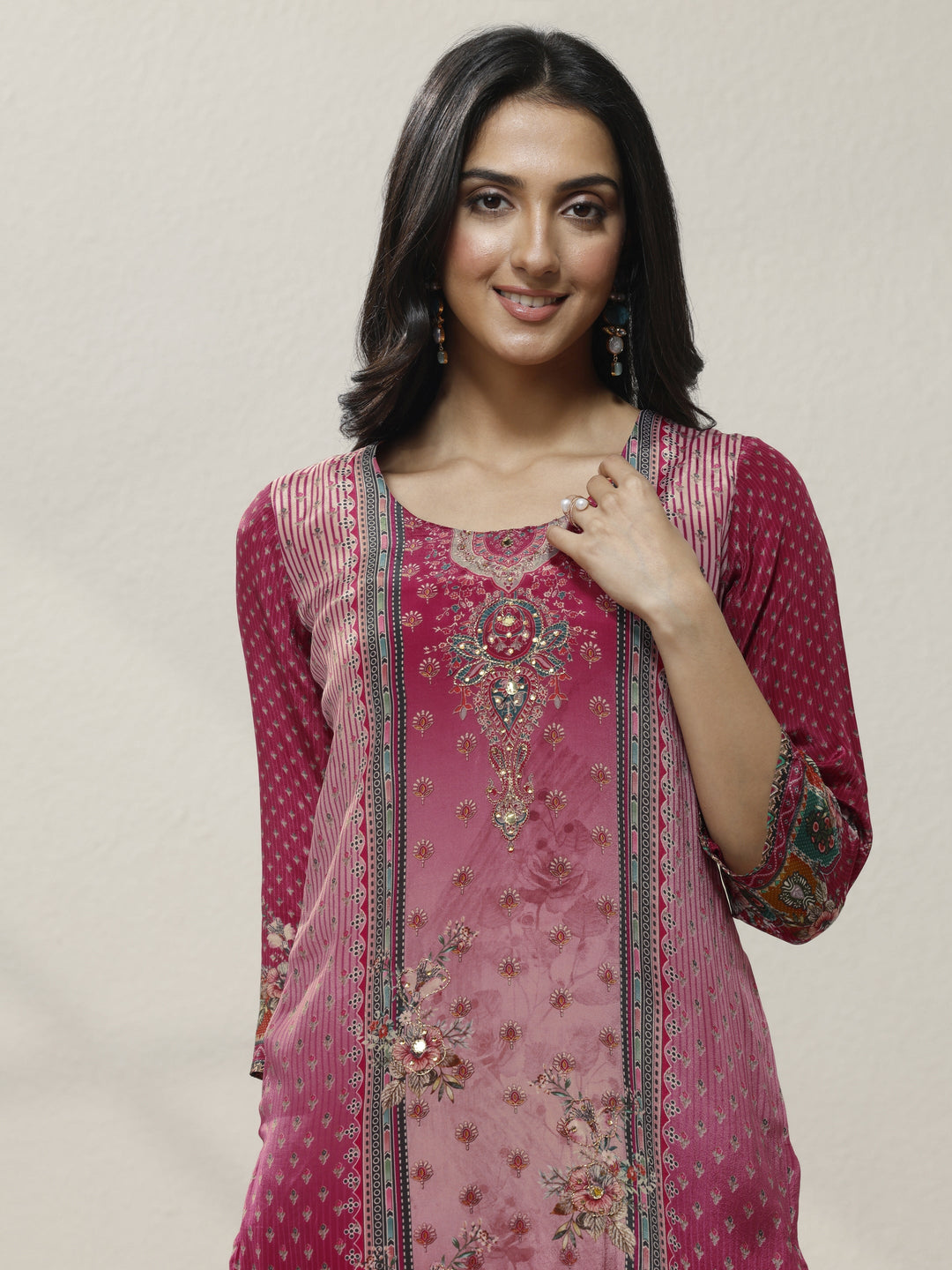 Pink Printed Muslin Straight Suit Set With Dupatta