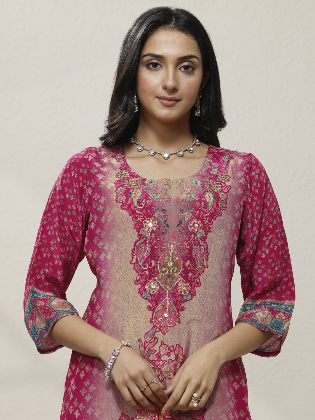 Pink Printed Muslin Straight Suit Set With Dupatta