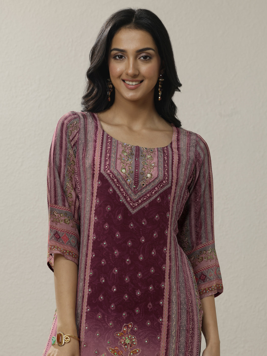 Burgundy Printed Muslin Straight Suit Set With Dupatta