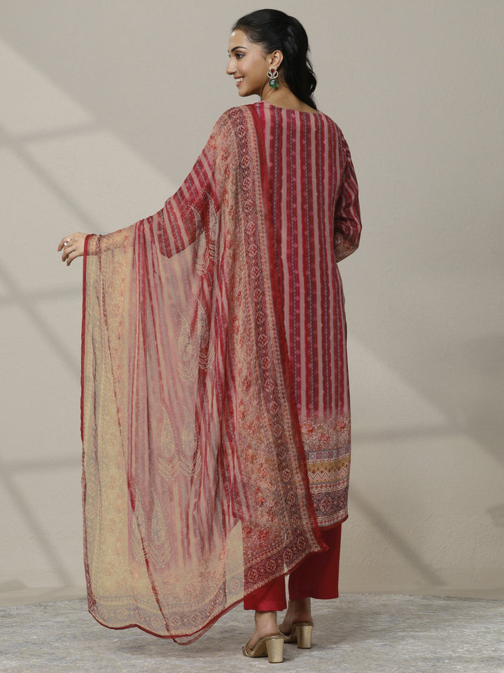 Red Printed Muslin Straight Suit Set With Dupatta