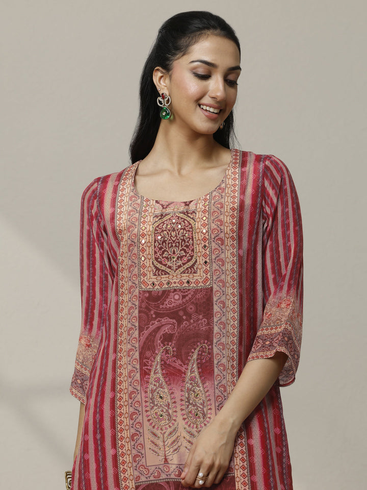 Red Printed Muslin Straight Suit Set With Dupatta