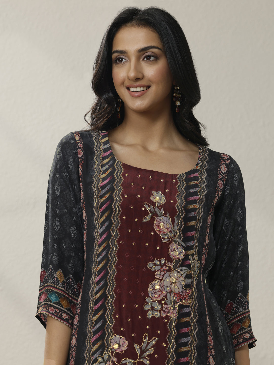 Black Printed Muslin Straight Suit Set With Dupatta