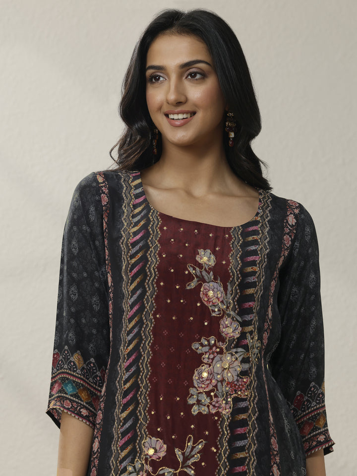 Black Printed Muslin Straight Suit Set With Dupatta