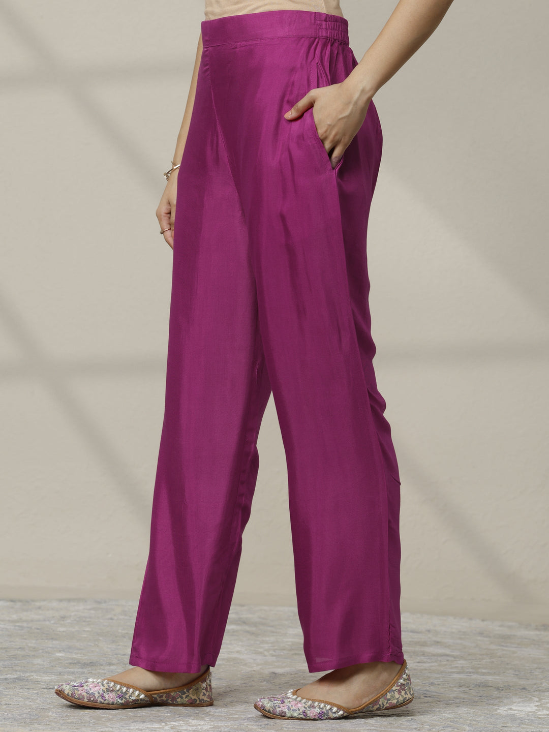 Magenta Printed Muslin Straight Suit Set With Dupatta