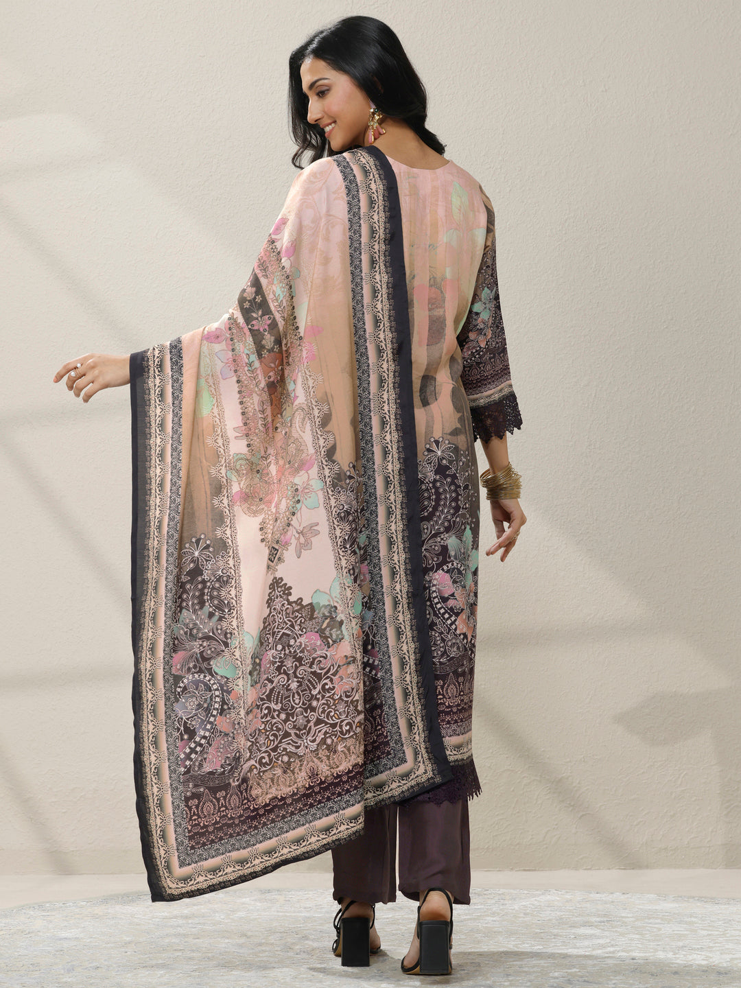 Off White Printed Muslin Straight Suit Set With Dupatta