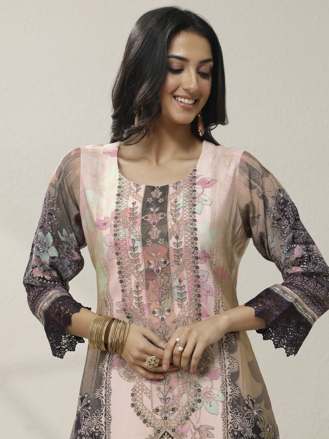 Off White Printed Muslin Straight Suit Set With Dupatta