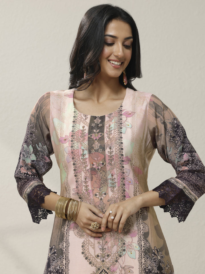 Off White Printed Muslin Straight Suit Set With Dupatta