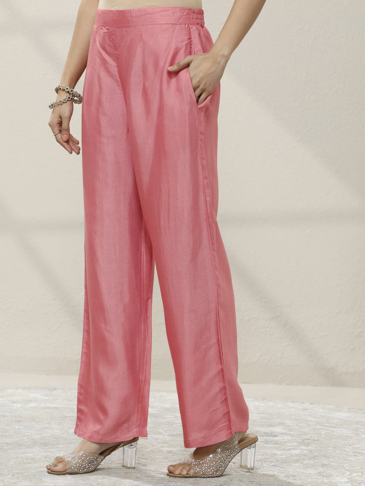 Peach Embroidered Organza Straight Suit Set With Dupatta