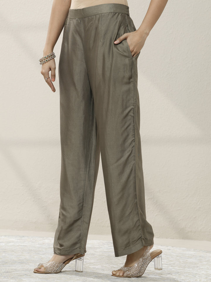 Grey Embroidered Organza Straight Suit Set With Dupatta