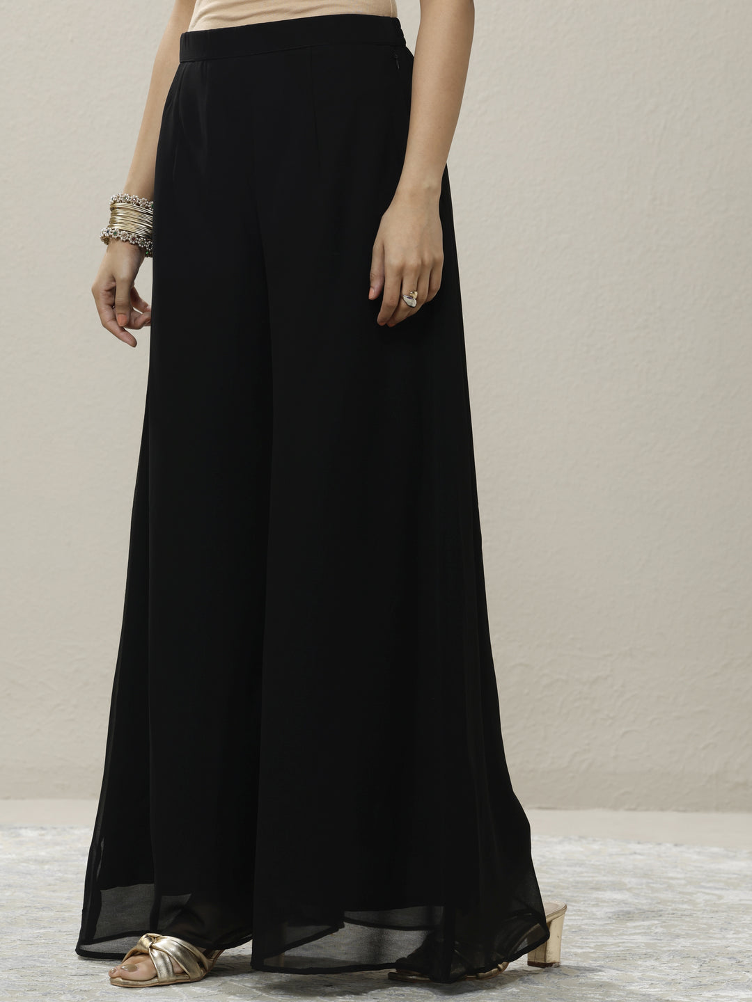 Gold Embroidered Georgette A-Line Suit Set With Dupatta