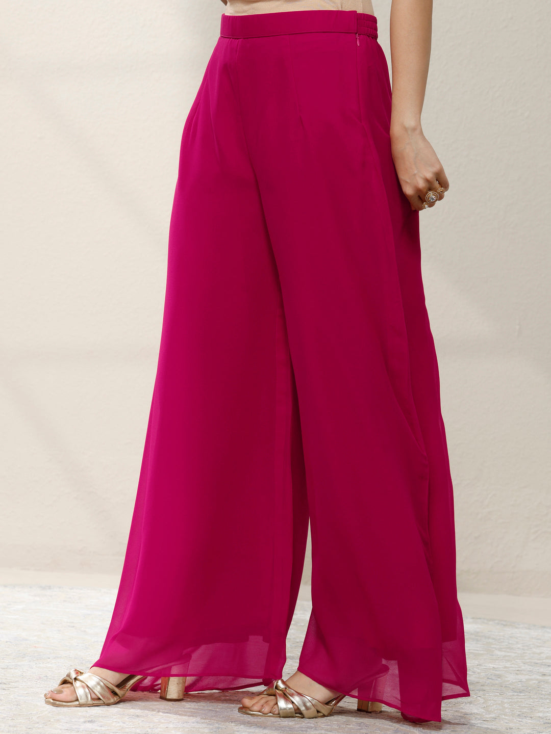 Pink Embroidered Georgette A-Line Suit Set With Dupatta