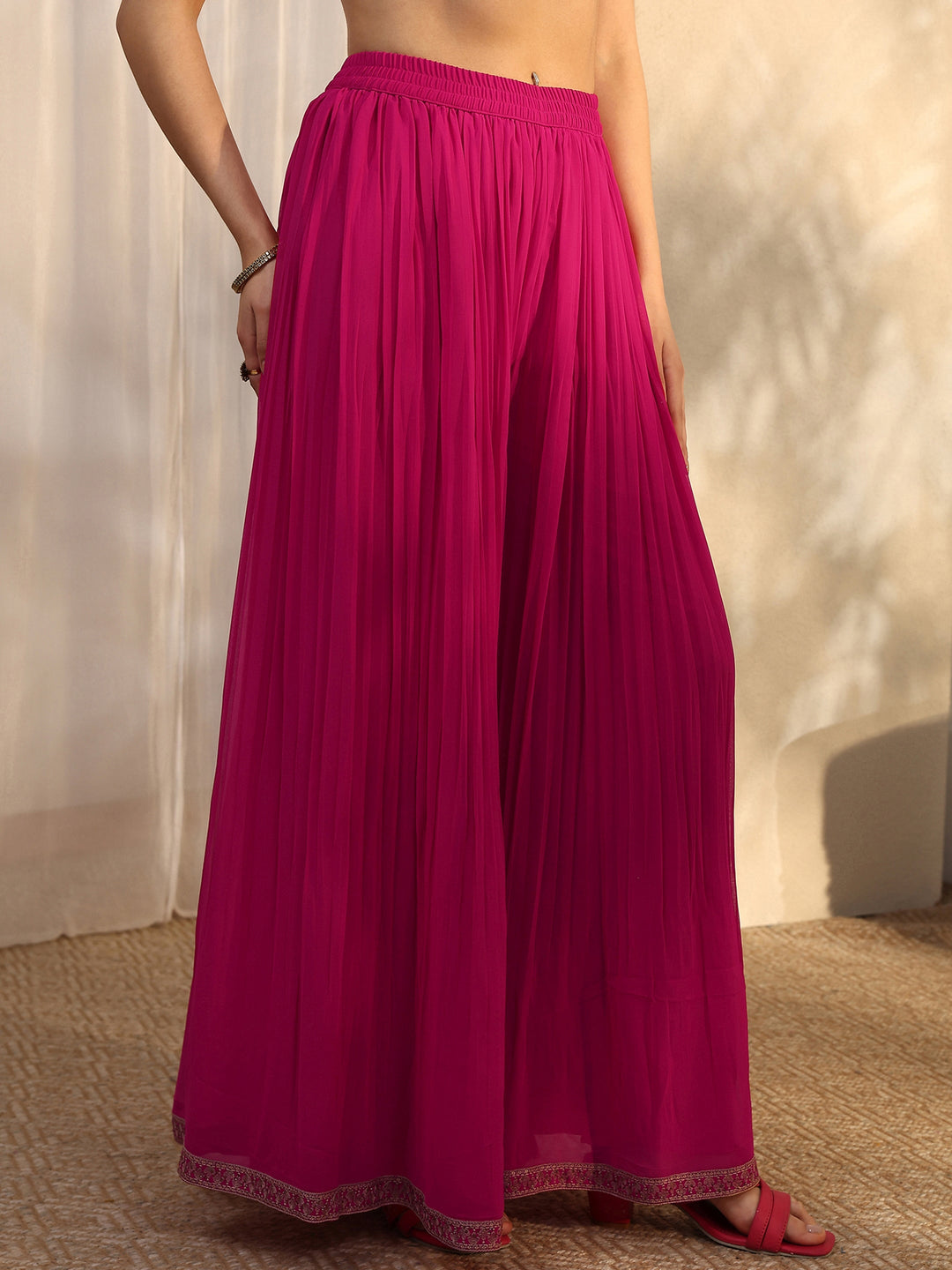 Libas Art Pink Embroidered Georgette Straight Suit Set With Dupatta