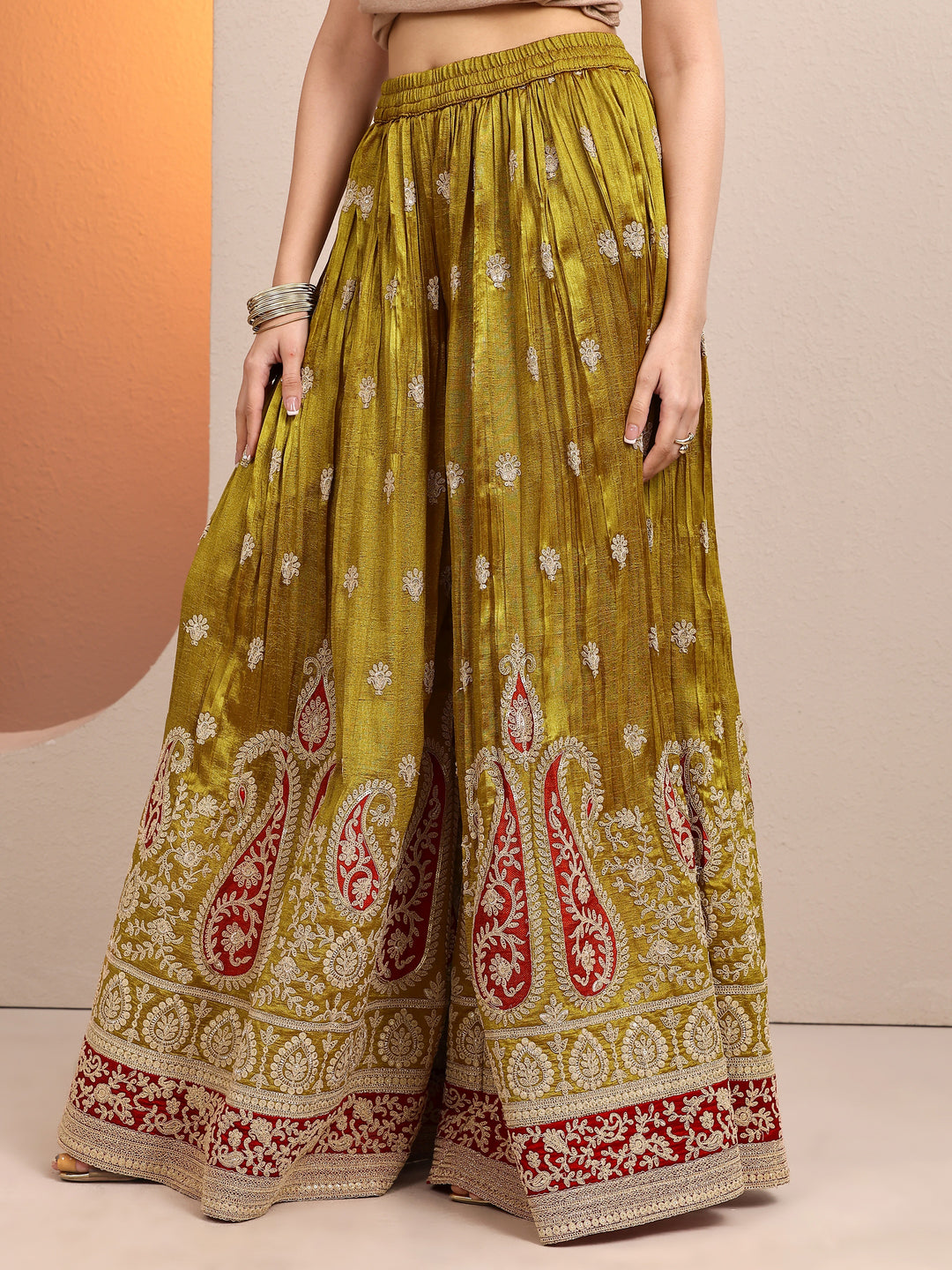 Libas Art Olive Embroidered Chinon Straight Suit Set With Dupatta