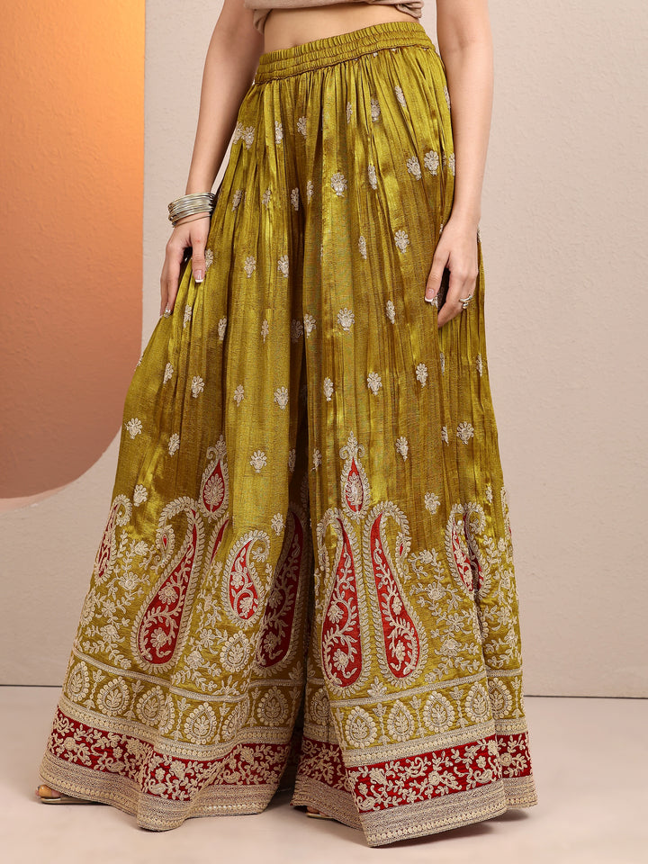 Libas Art Olive Embroidered Chinon Straight Suit Set With Dupatta