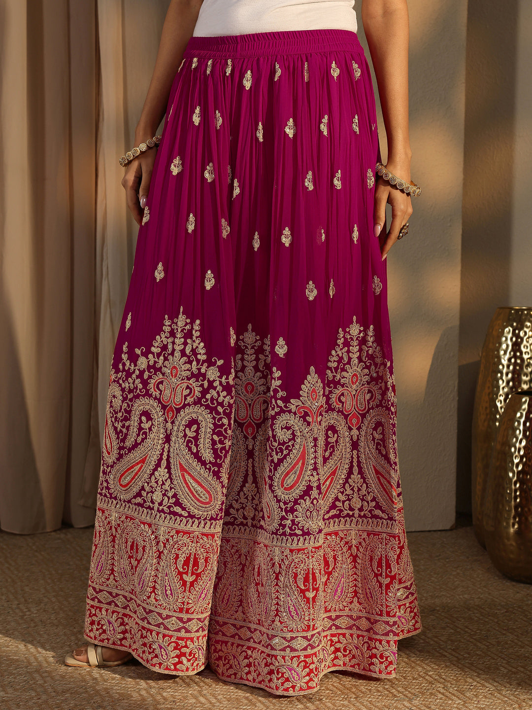 Libas Art Pink Paisley Embroidered Georgette Straight Suit Set With Dupatta