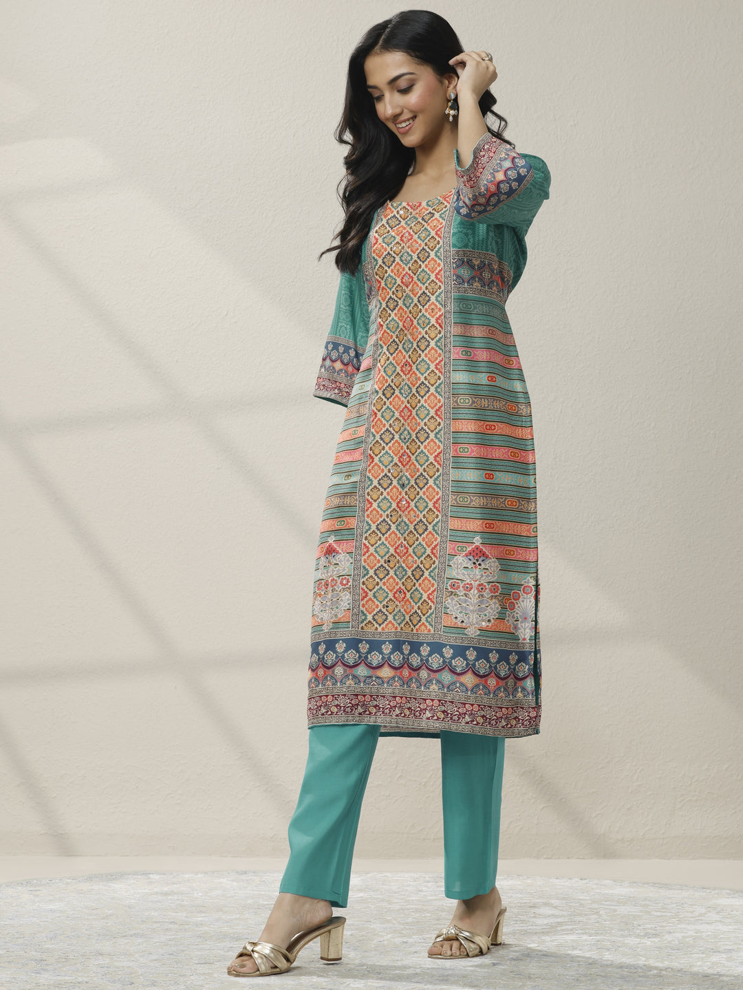 Multi Printed Crepe Straight Suit Set With Dupatta