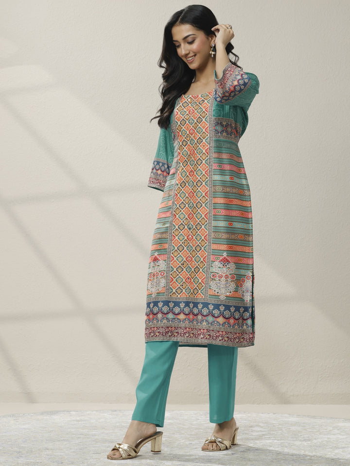 Multi Printed Crepe Straight Suit Set With Dupatta