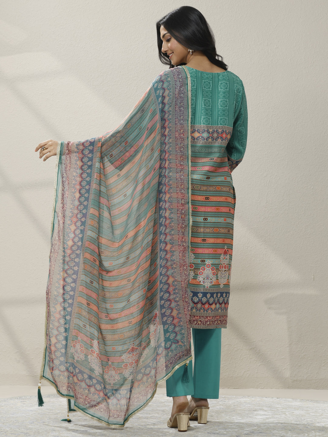 Multi Printed Crepe Straight Suit Set With Dupatta