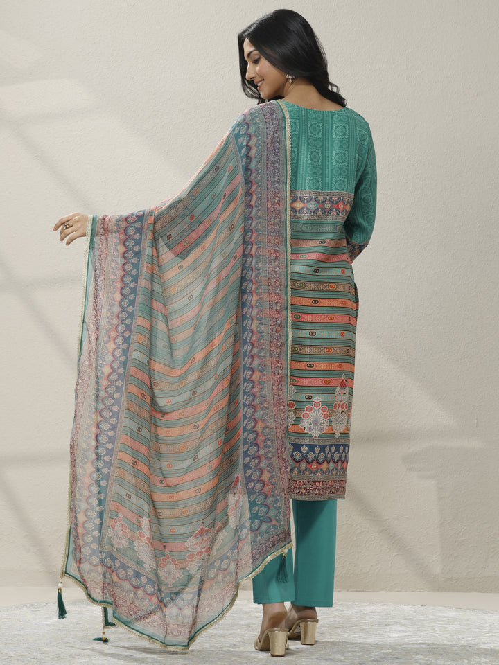 Multi Printed Crepe Straight Suit Set With Dupatta