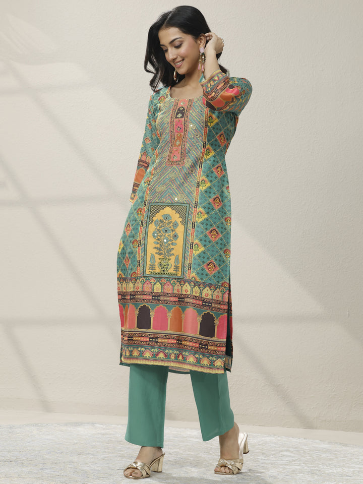 Multi Printed Crepe Straight Suit Set With Dupatta