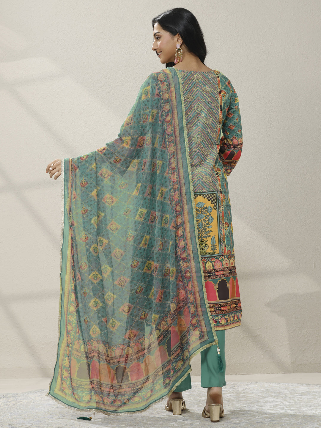 Multi Printed Crepe Straight Suit Set With Dupatta