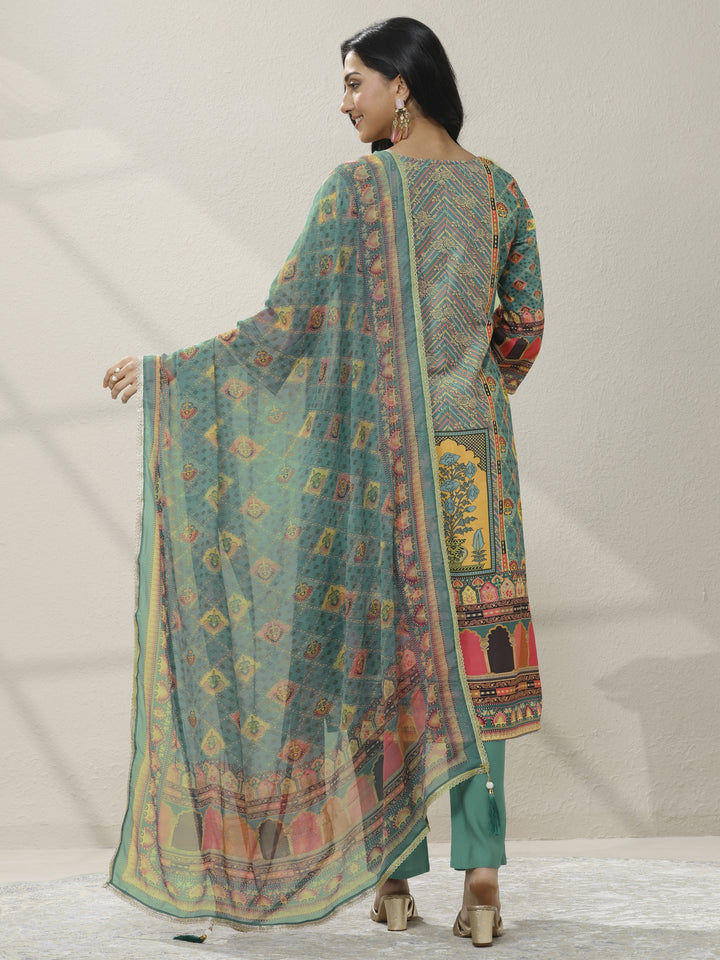 Multi Printed Crepe Straight Suit Set With Dupatta