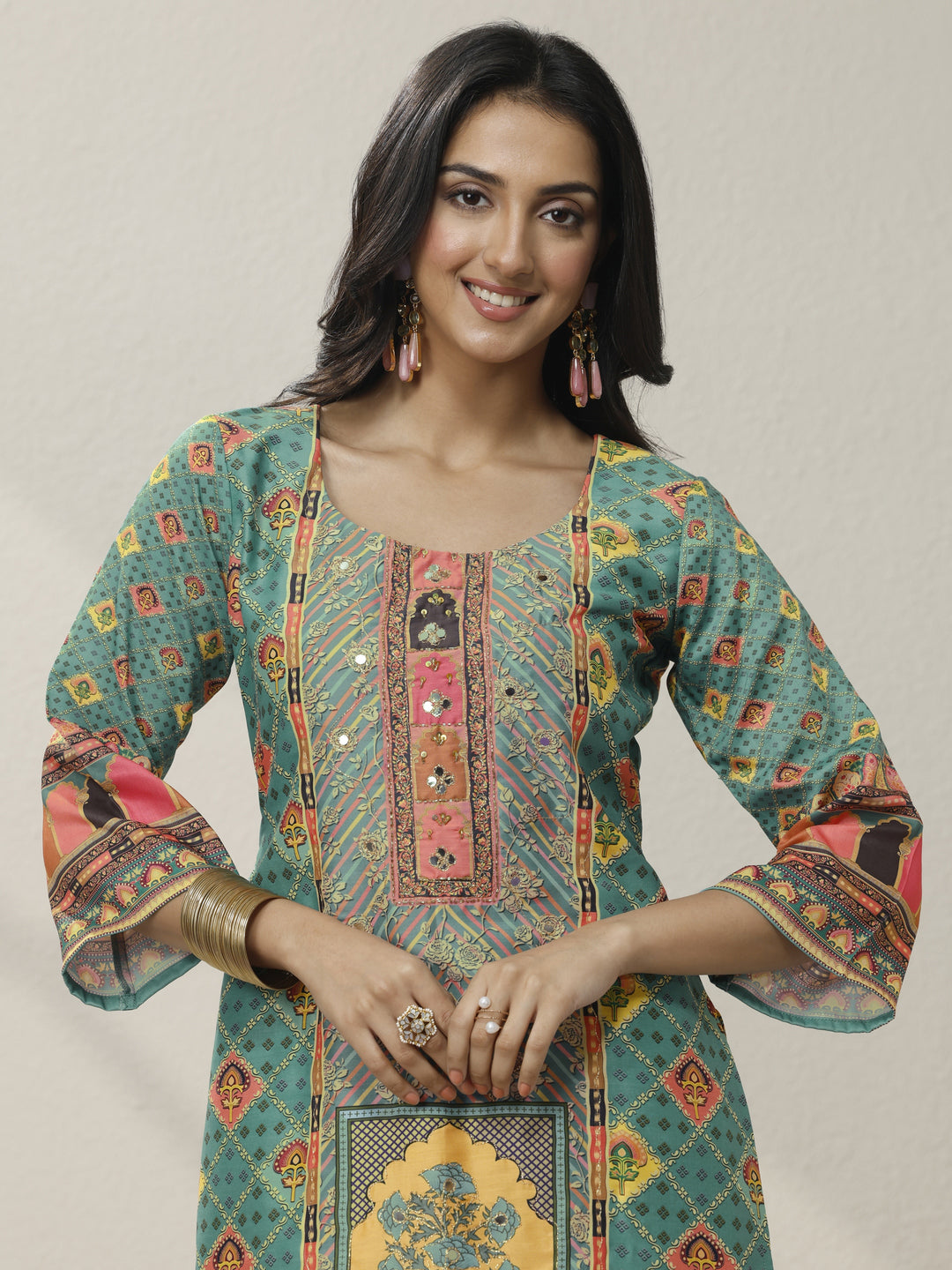 Multi Printed Crepe Straight Suit Set With Dupatta