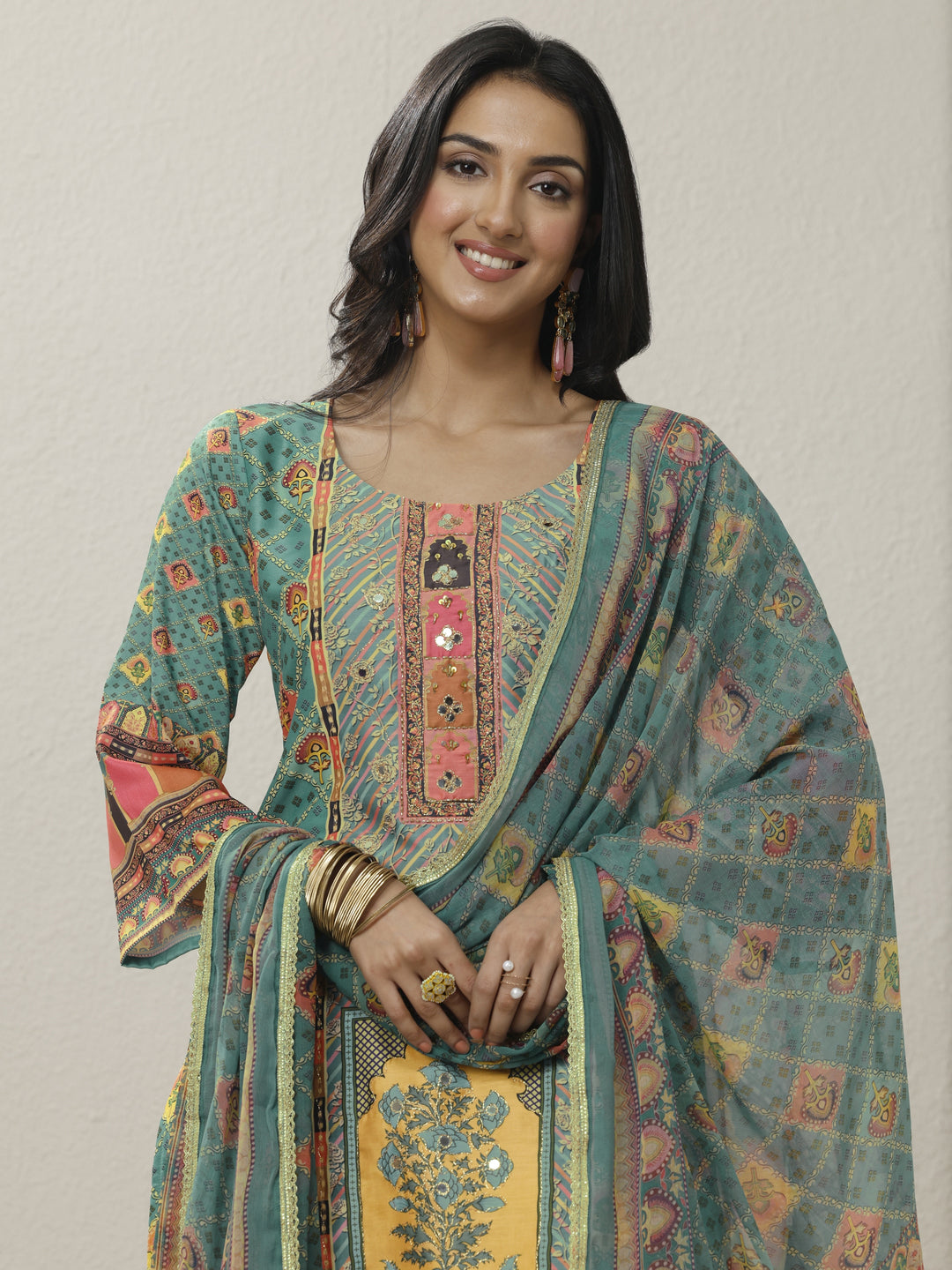 Multi Printed Crepe Straight Suit Set With Dupatta
