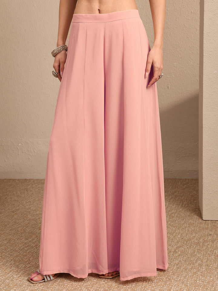 Libas Art Peach Embroidered Georgette Co-Ord Set