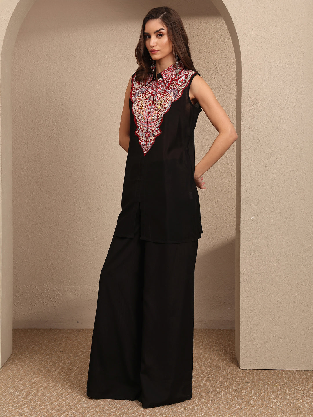 Libas Art Black Embroidered Crepe Co-Ord Set