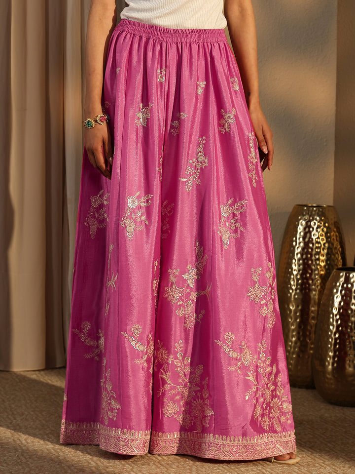 Libas Art Pink Embroidered Chinon Straight Suit Set With Dupatta